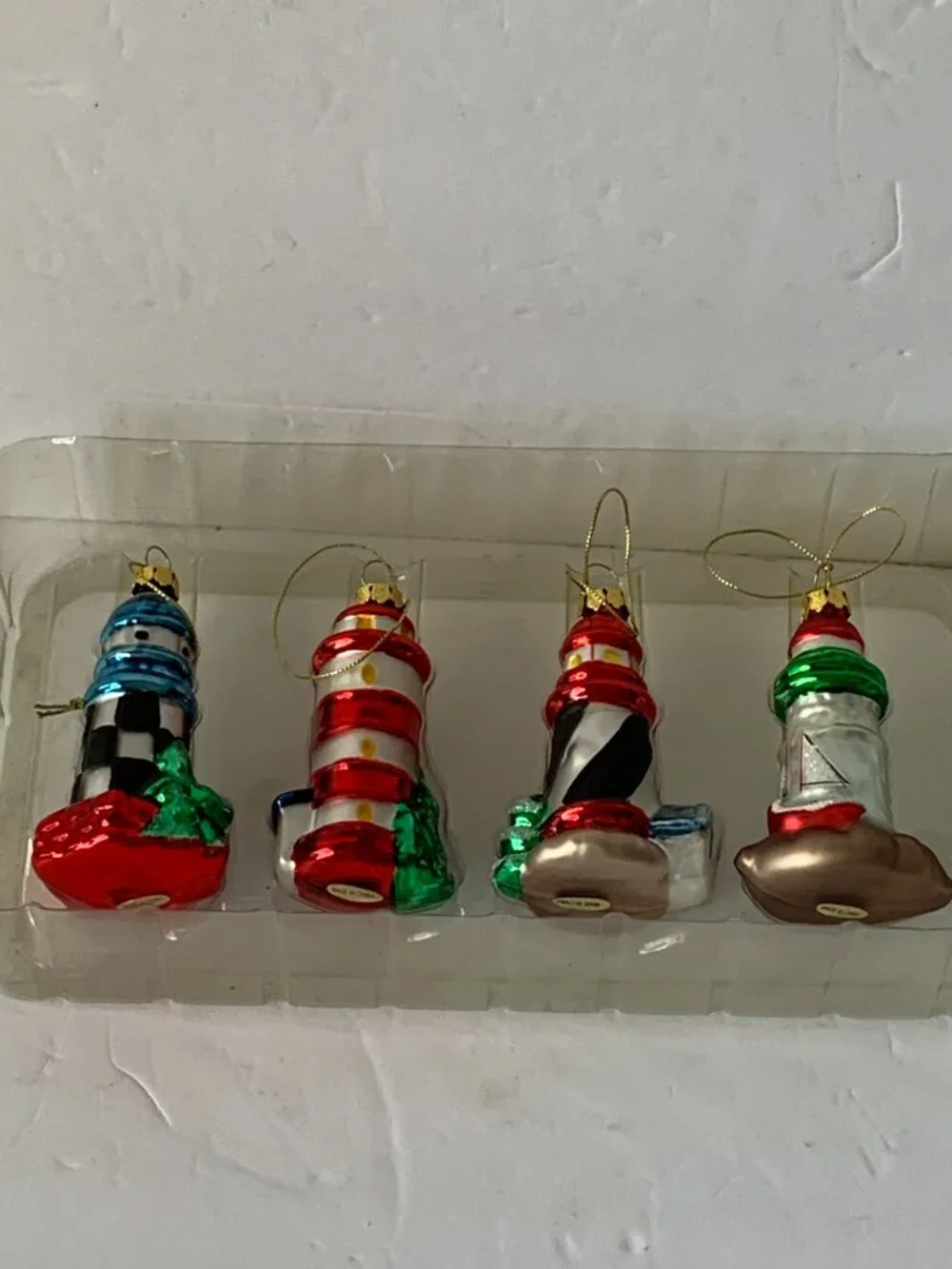 VINTAGE KURT ADLER MERCURY HAND PAINTED GLASS BLOWN LIGHTHOUSES SET OF 4